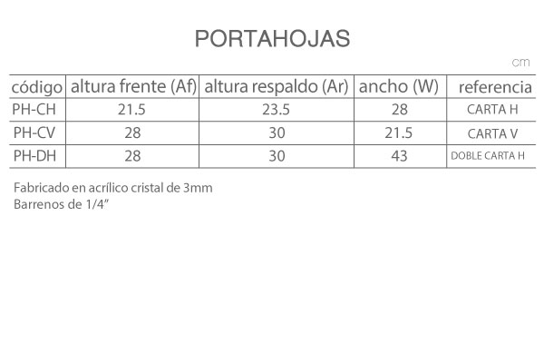 medidas Porta hojas