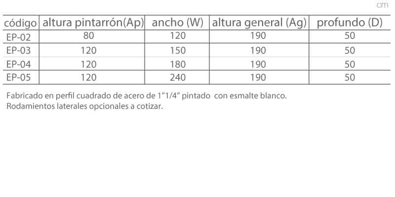 medidas Estructuras pizarrones